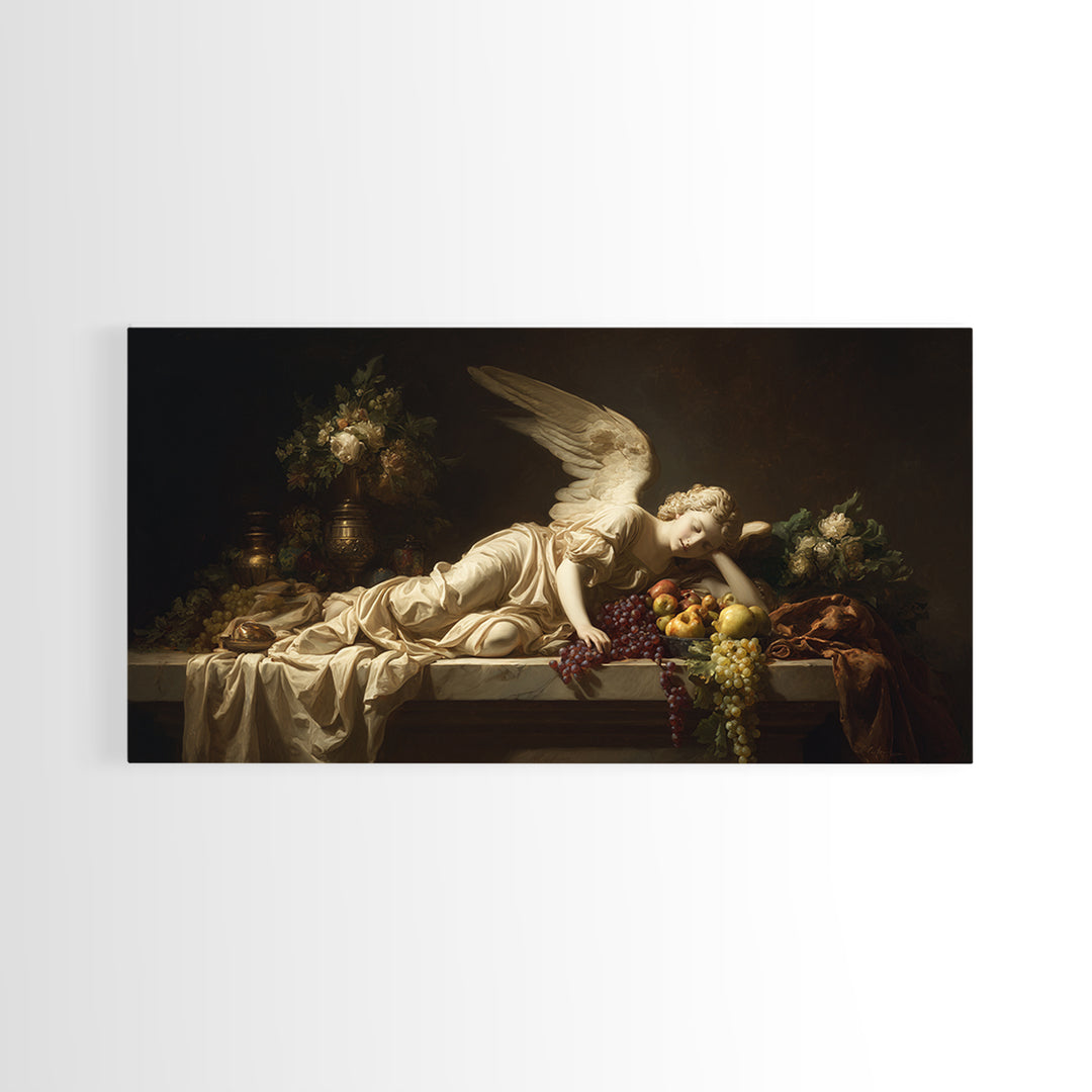 Classical Angel Study Canvas Print, Renaissanceinspired Art, Floral Painting, Living Room Decor, Fine Art, Classic, Art Print, REN-2x1-22