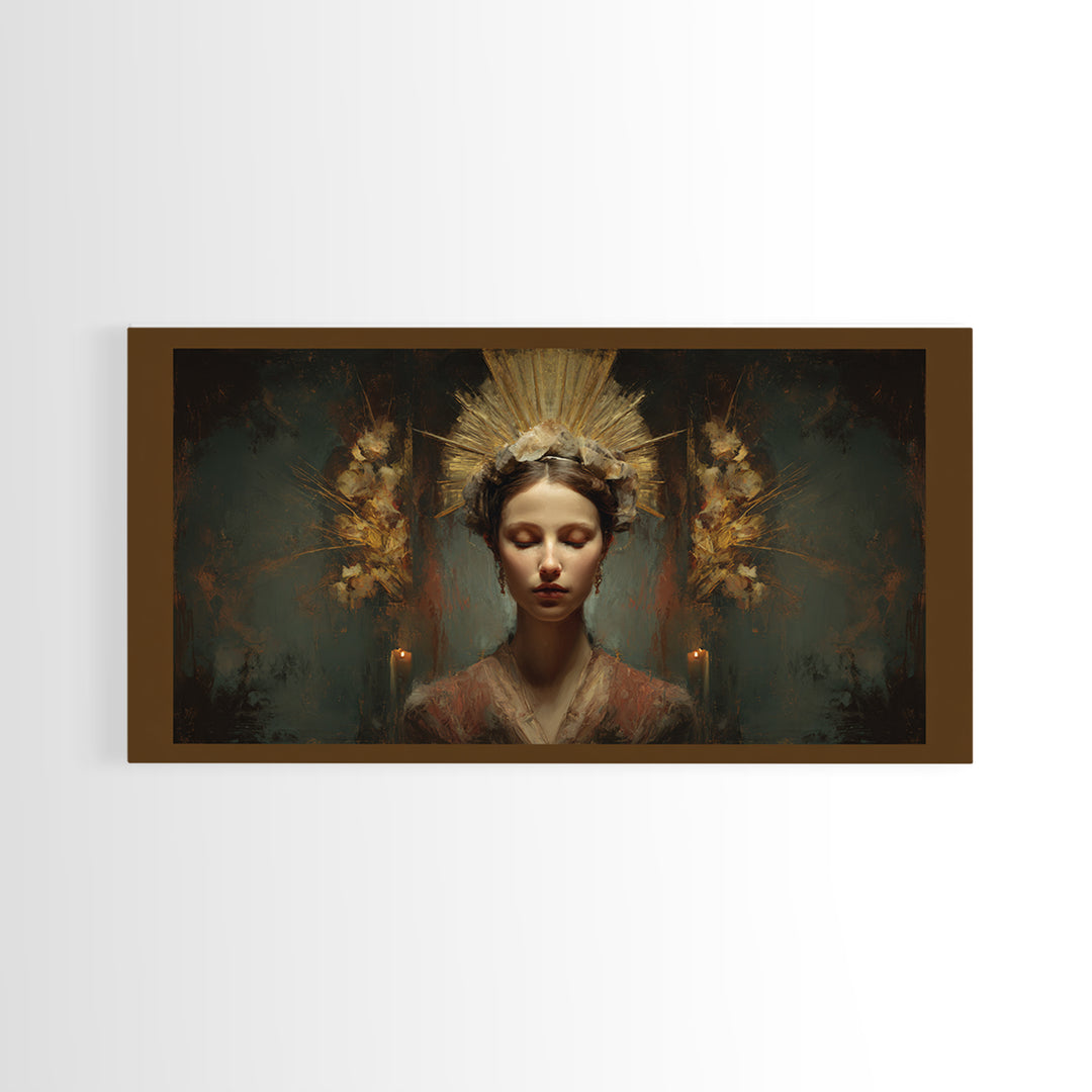Gold Halo Portrait Canvas Print, Renaissanceinspired Art, Luxury Decor, Living Room Decor, Fine Art, Classic, Printable Art, REN-2x1-73