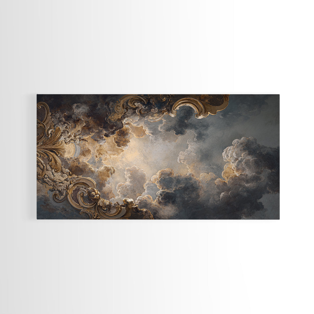 Fresco Celestial Ceiling Composition Framed Canvas Print, Renaissanceinspired Art, Boho Decor, Living Room Decor, Classic, REN-2x1-83