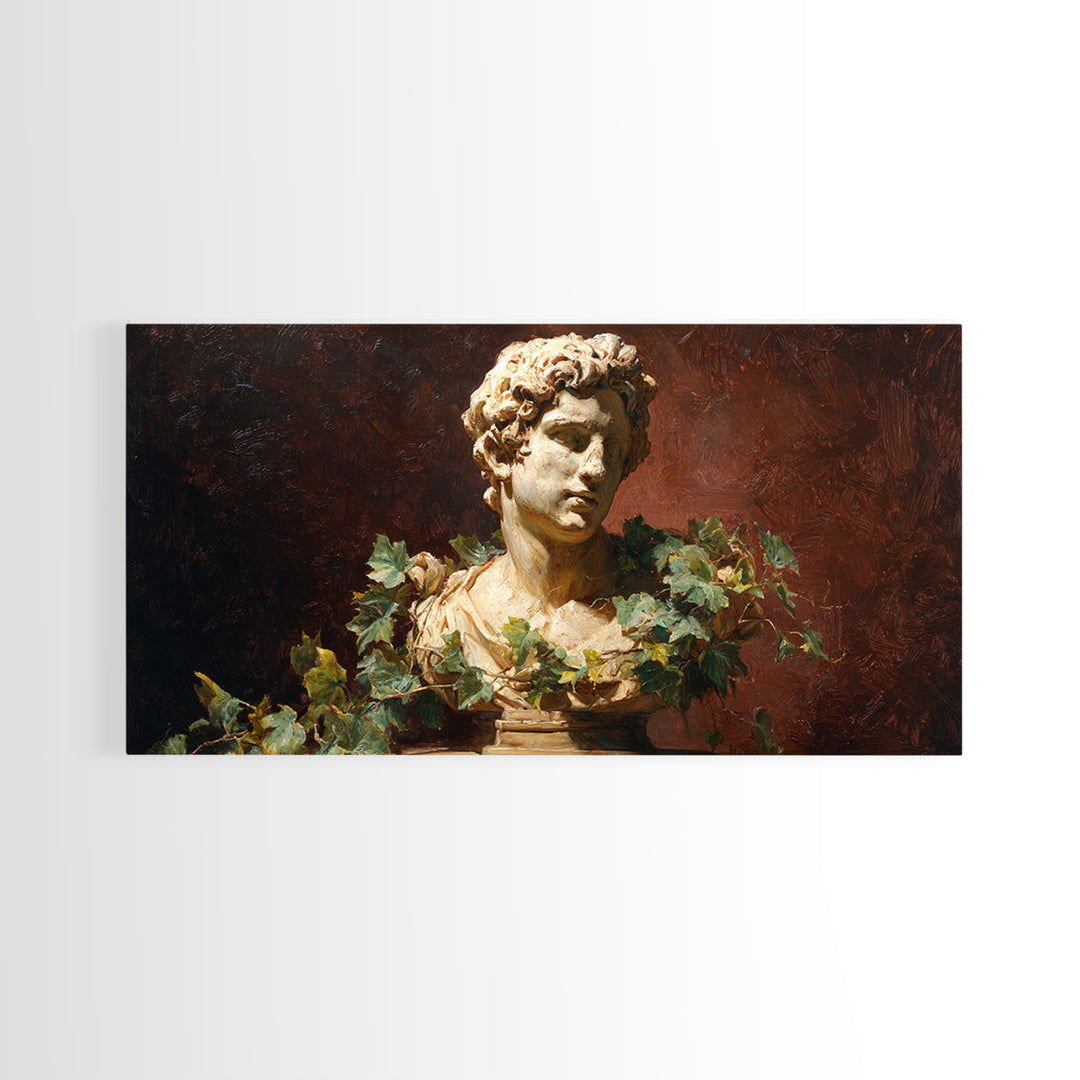 Classical Statue Bust Covered Framed Canvas Print, Renaissanceinspired Art, Botanical Art, Living Room Decor, Fine Art, Classic, REN-2x1-87