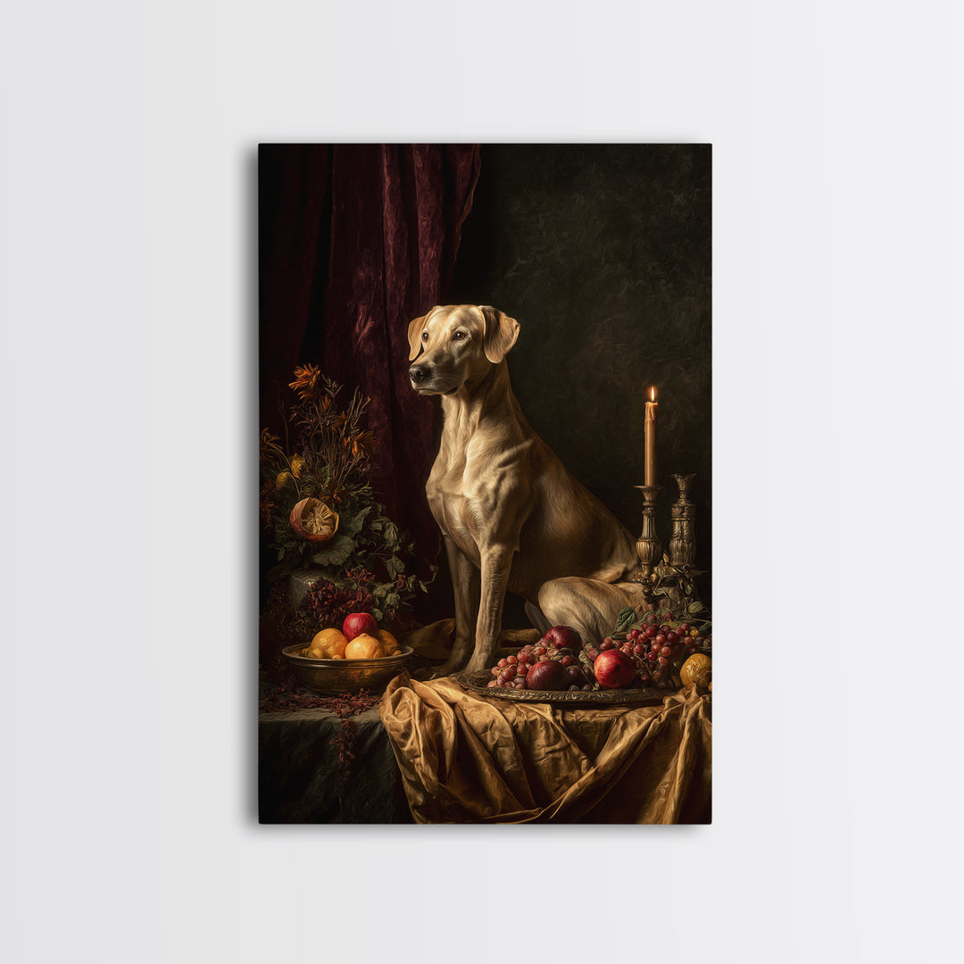 Noble Dog Portrait Framed Canvas Print, Renaissanceinspired Art, Cat Painting, Living Room Decor, Oil Painting, Classic, REN-2x3-100