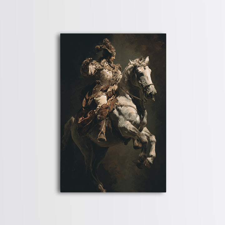Classical Horse and Rider Framed Canvas Print, Renaissanceinspired Art, Modern Decor, Living Room Decor, Abstract Art, Classic, REN-2x3-17