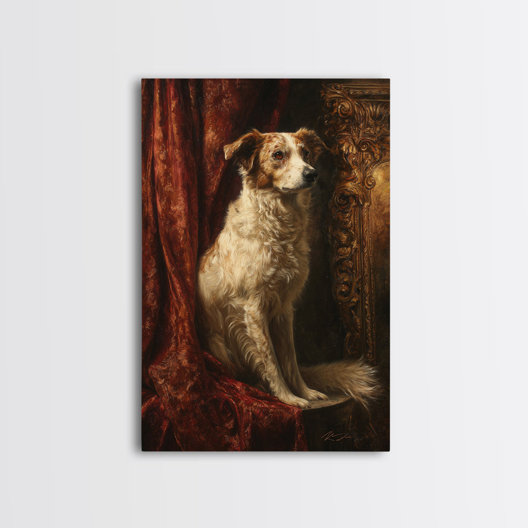 Noble Dog Portrait Framed Canvas Print, Renaissanceinspired Art, Textured Painting, Living Room Decor, Fine Art, Classic, REN-2x3-28