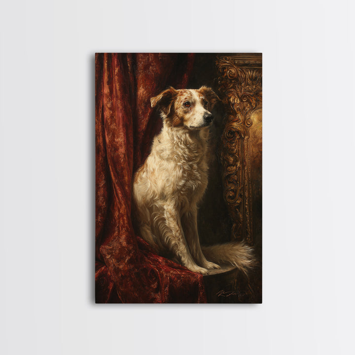Noble Dog Portrait Framed Canvas Print, Renaissanceinspired Art, Textured Painting, Living Room Decor, Fine Art, Classic, REN-2x3-28
