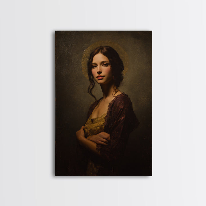Gold Halo Portrait Framed Canvas Print, Renaissanceinspired Art, Neutral Decor, Living Room Decor, Fine Art, Classic, REN-2x3-37