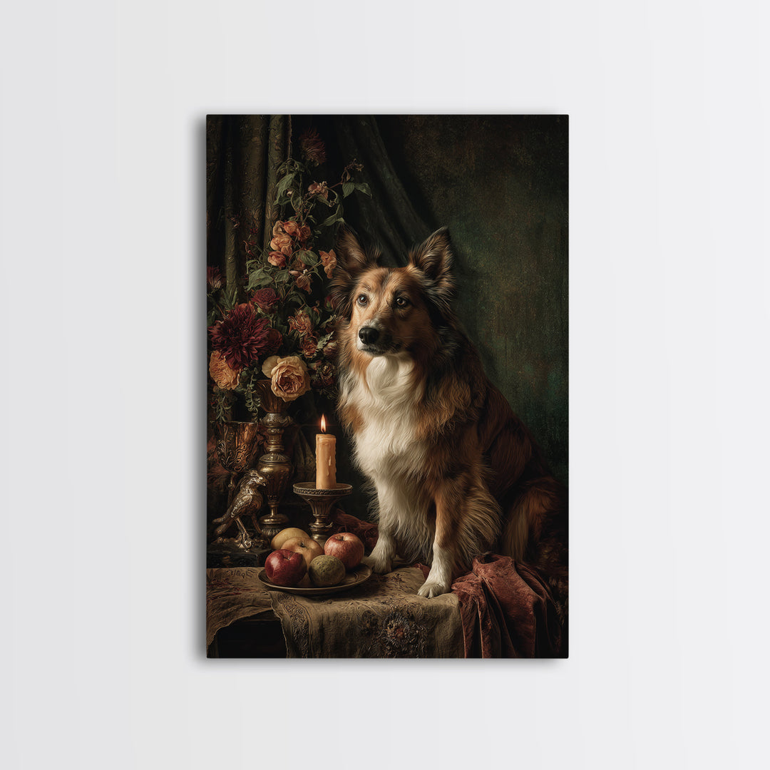 Noble Dog Portrait Framed Canvas Print, Renaissanceinspired Art, Cat Painting, Living Room Decor, Classic, Gallery Decor, REN-2x3-4