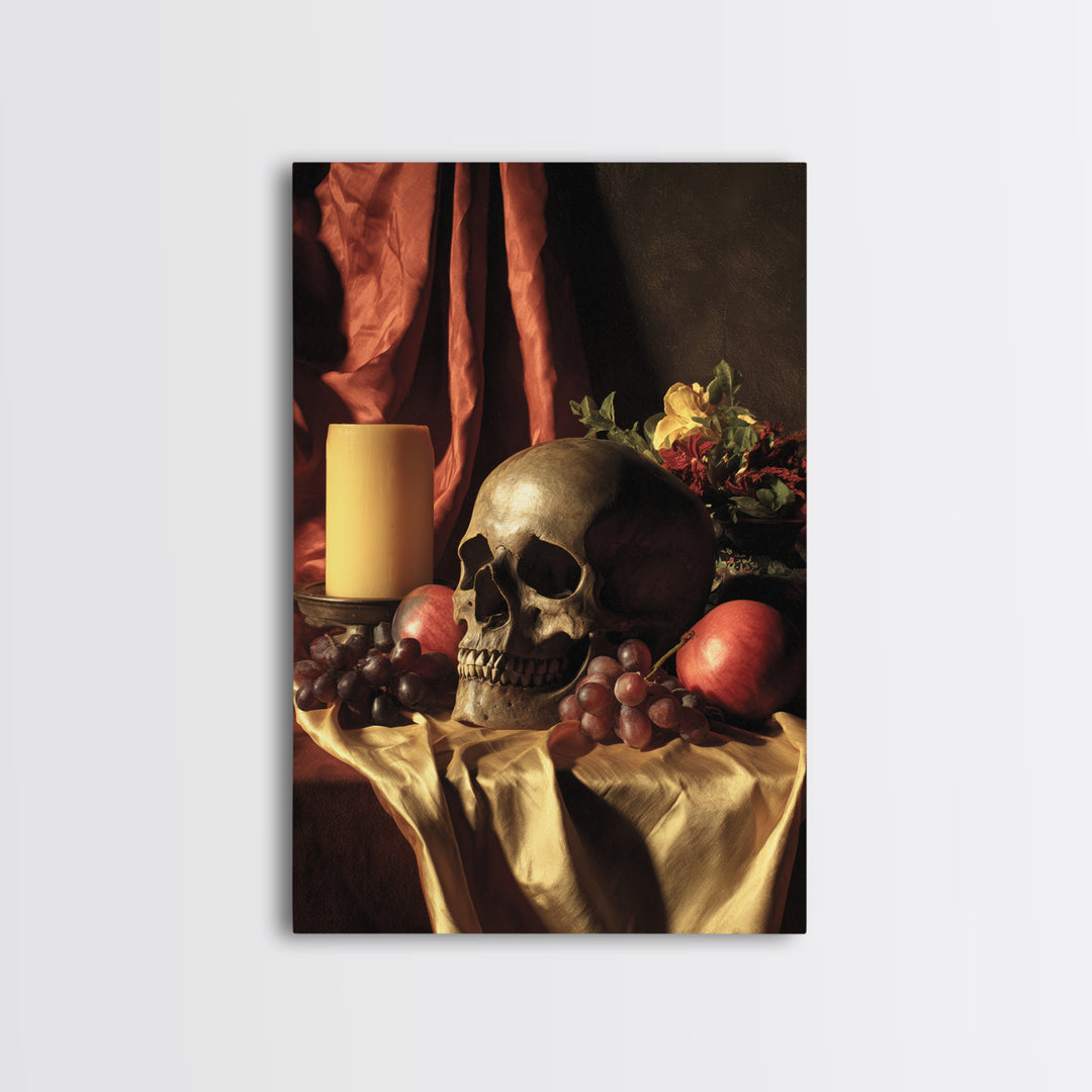Old Master Skull and Candle Still Life Canvas Print, Renaissanceinspired Art, Fine Art Print, Living Room Decor, Oil Painting, REN-2x3-66