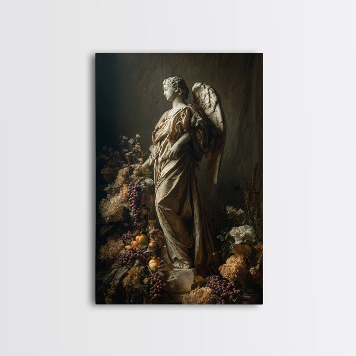 Angel Wings with Gold and Ivory Tones Canvas Print, Renaissanceinspired Art, Boho Decor, Living Room Decor, Classic, Cat Art, REN-2x3-74