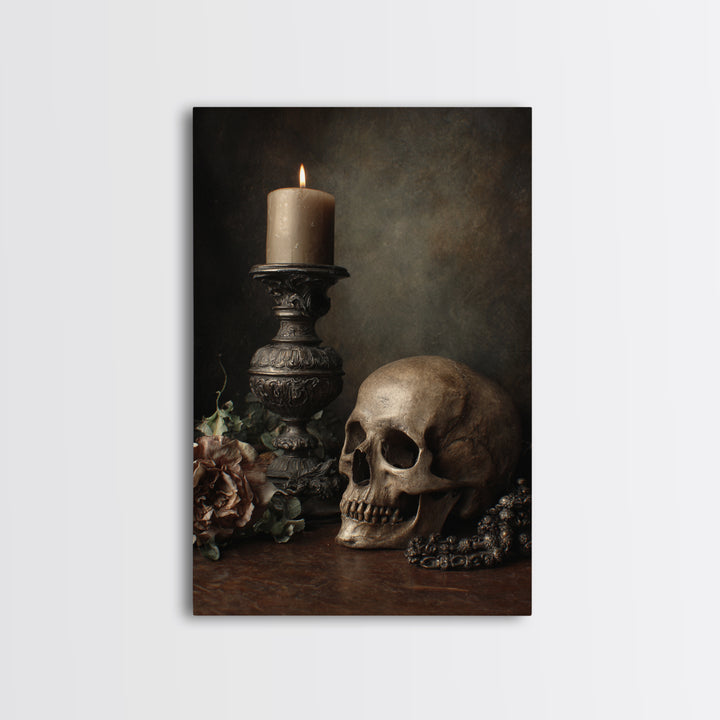 Old Master Skull and Candle Still Life Framed Canvas Print, Renaissanceinspired Art, Room Decor, Living Room Decor, Classic, REN-2x3-90