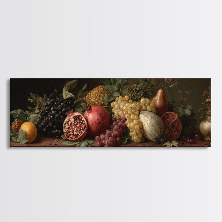 Oil Painted Fruit Still Life on Dark Canvas Print, Renaissanceinspired Art, Elegant Home Decor, Living Room Decor, Classic, REN-3x1-19