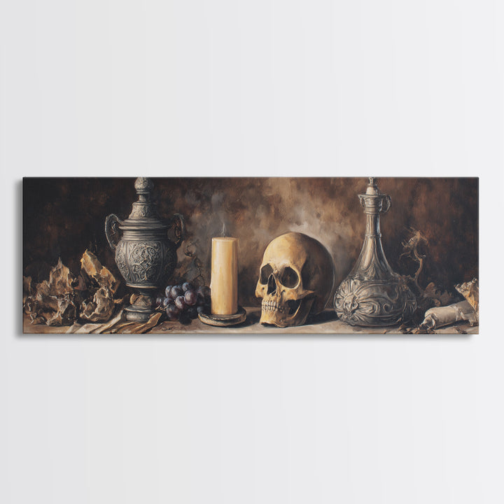 Old Master Skull and Candle Still Life Framed Canvas Print, Renaissanceinspired Art, Room Decor, Living Room Decor, Classic, REN-3x1-2