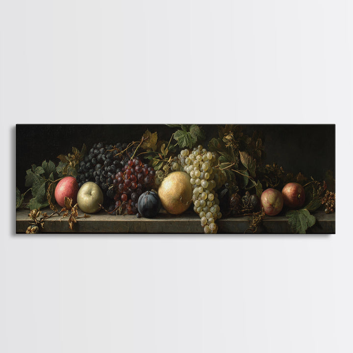 Oil Painted Fruit Still Life on Dark Canvas Print, Renaissanceinspired Art, Art Print, Living Room Decor, Fine Art, Classic, REN-3x1-43