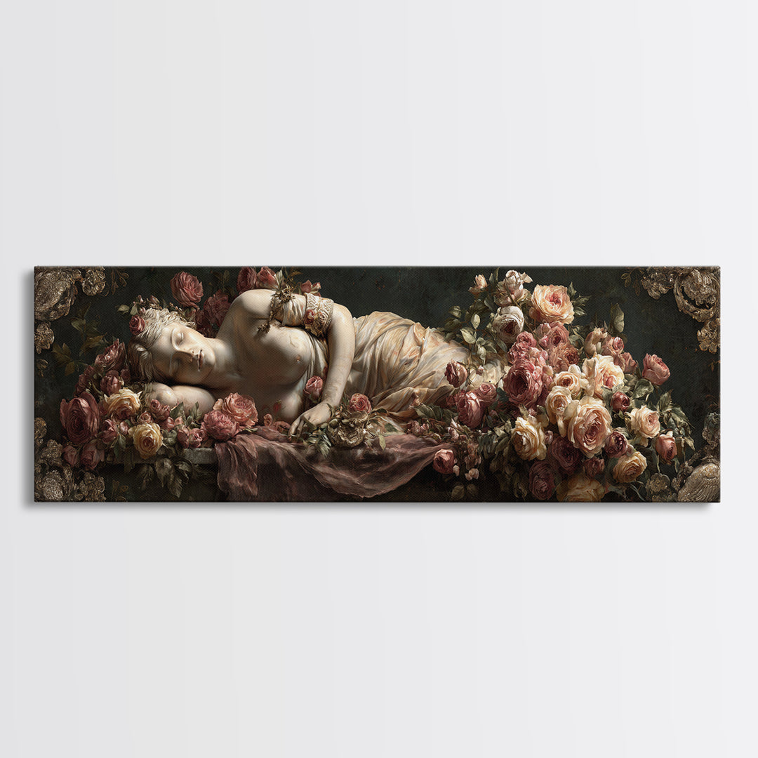 Venus Inspired Figure with Seashell and Roses Canvas Print, Renaissanceinspired Art, Room Decor, Living Room Decor, Classic, REN-3x1-68