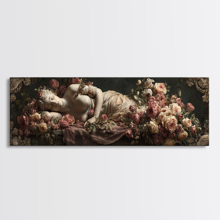 Venus Inspired Figure with Seashell and Roses Canvas Print, Renaissanceinspired Art, Room Decor, Living Room Decor, Classic, REN-3x1-68