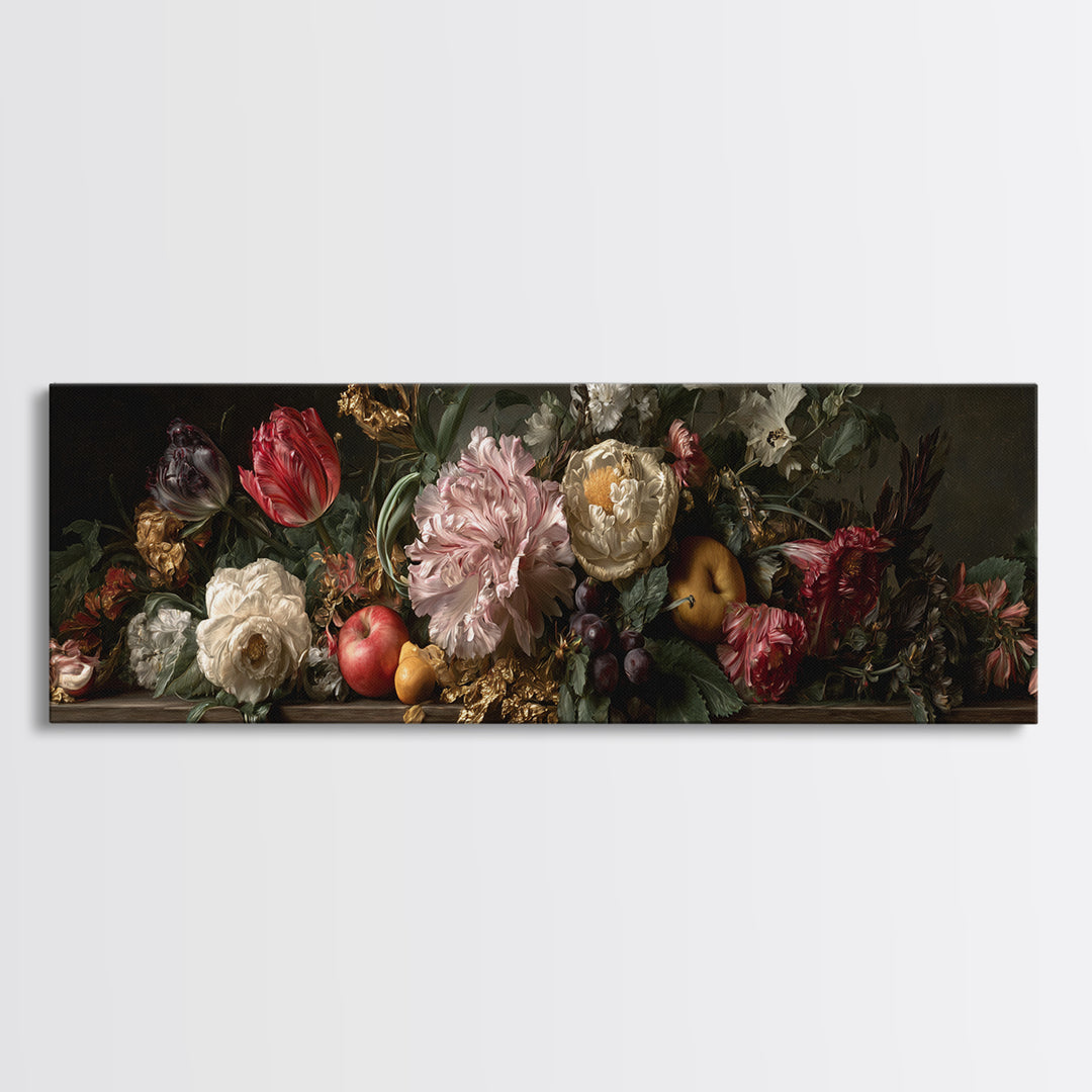 Renaissance Botanical Study Canvas Print, Renaissanceinspired Art, Digital Art, Living Room Decor, Oil Painting, Classic, REN-3x1-71