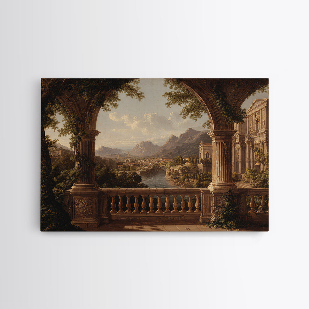 Architectural Arch with Italian Landscape Beyond Canvas Print, Renaissanceinspired Art, Neutral Decor, Living Room Decor, REN-3x2-15