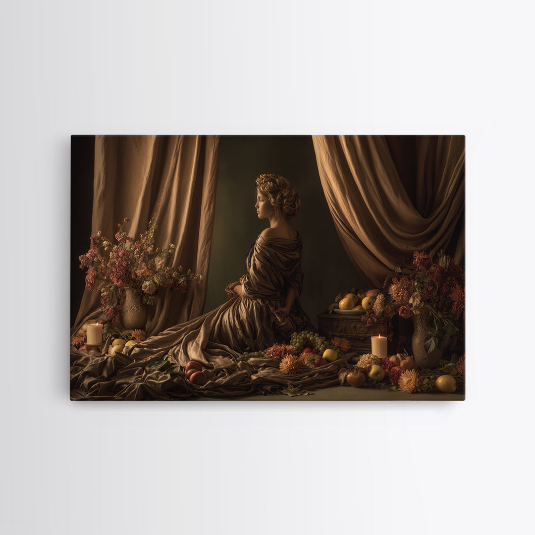 Mythic Goddess in Flowing Drapery Framed Canvas Print, Renaissanceinspired Art, Contemporary Art, Living Room Decor, Classic, REN-3x2-36