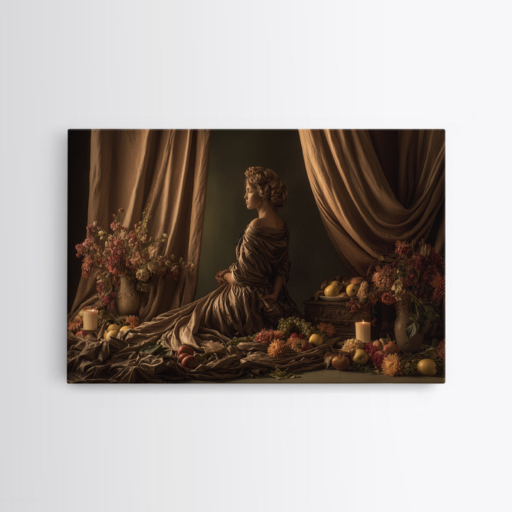 Mythic Goddess in Flowing Drapery Framed Canvas Print, Renaissanceinspired Art, Contemporary Art, Living Room Decor, Classic, REN-3x2-36