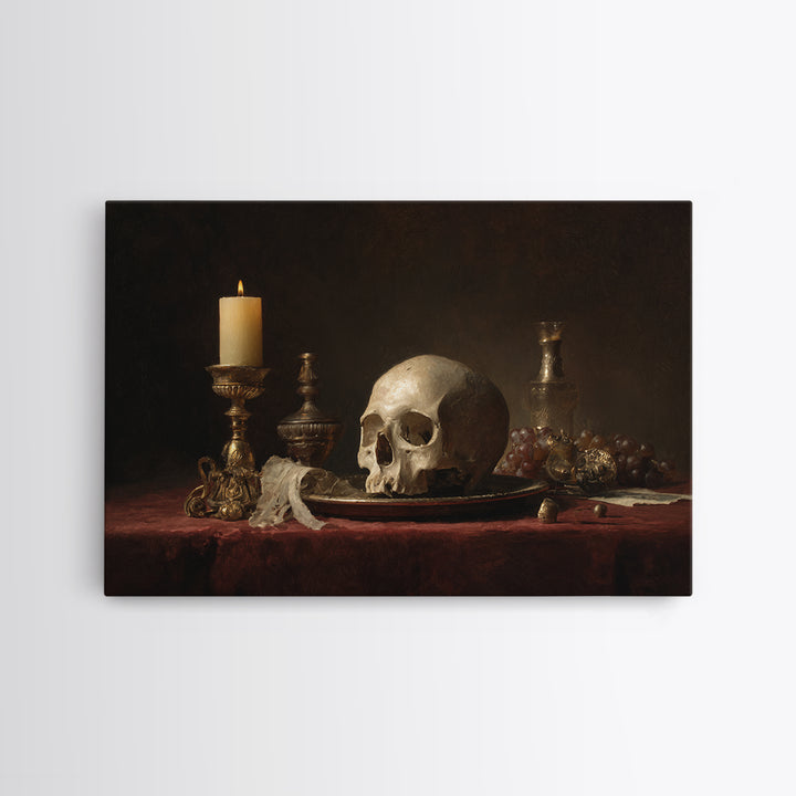 Old Master Skull and Candle Still Life Canvas Print, Renaissanceinspired Art, Digital Art, Living Room Decor, Fine Art, Classic, REN-3x2-38