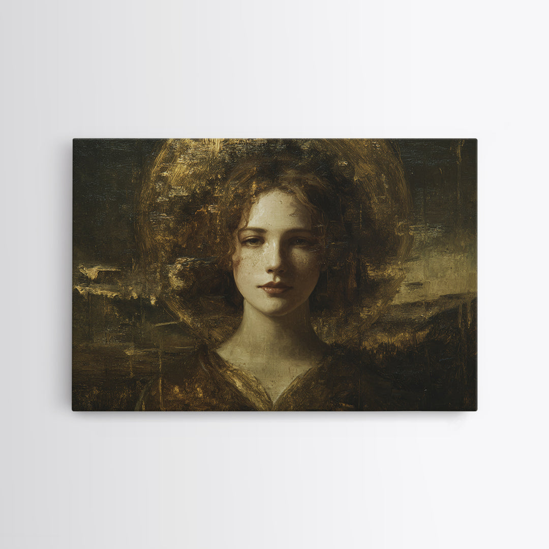 Gold Halo Portrait Canvas Print, Renaissanceinspired Art, Digital Print, Living Room Decor, Fine Art, Classic, Living Room Art, REN-3x2-57