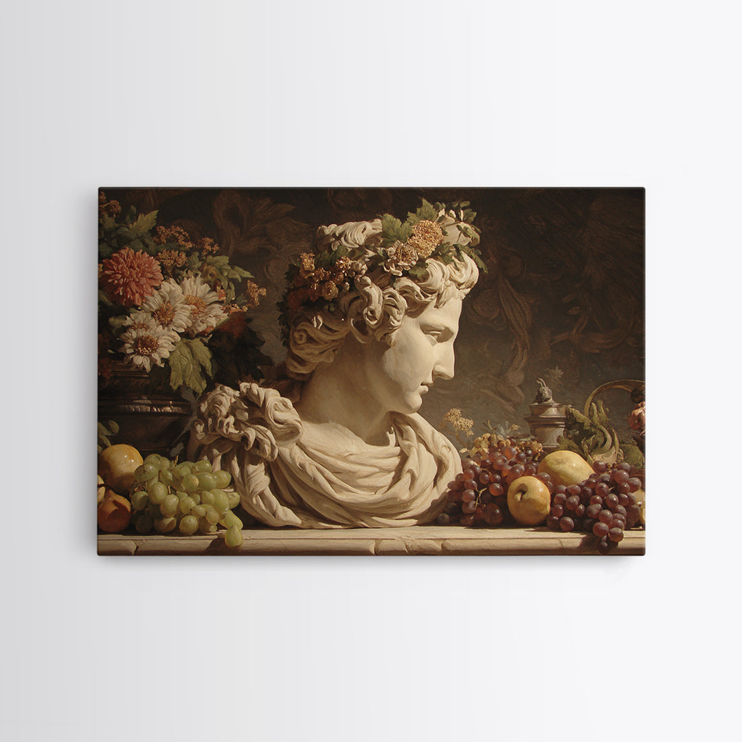 Floral Garland Surrounding a Classical Profile Canvas Print, Renaissanceinspired Art, Canvas Wall Art, Living Room Decor, REN-3x2-74