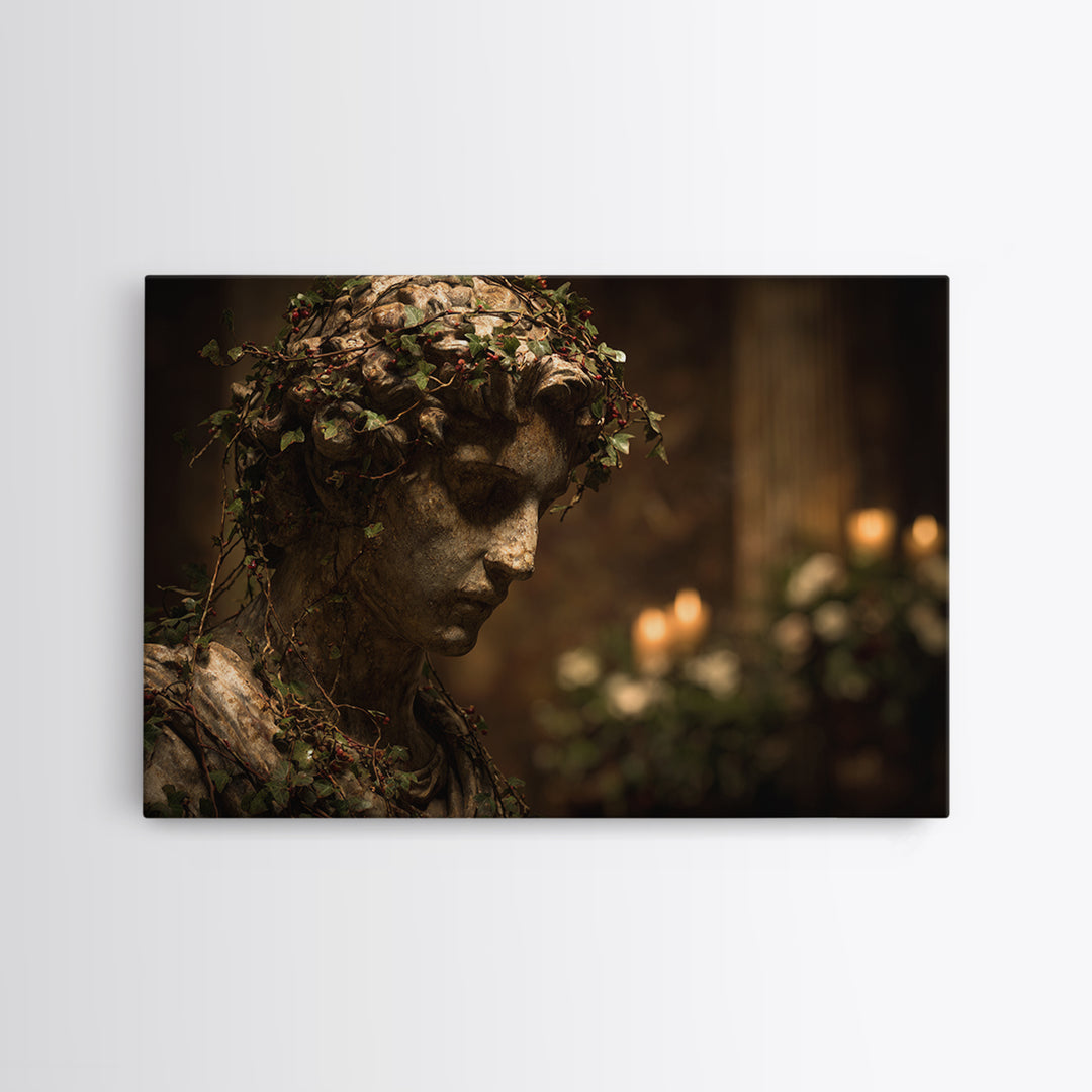 Classical Statue Bust Covered Framed Canvas Print, Renaissanceinspired Art, Floral Print, Living Room Decor, Fine Art, Classic, REN-3x2-95
