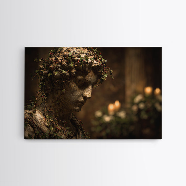 Classical Statue Bust Covered Framed Canvas Print, Renaissanceinspired Art, Floral Print, Living Room Decor, Fine Art, Classic, REN-3x2-95
