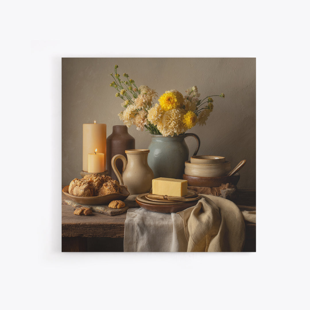 Elegant Table Objects Framed Canvas Print, Restaurant Art, Bedroom Wall Art, Restaurant Decor, Watercolor Art, Bistro, RES-1x1-24