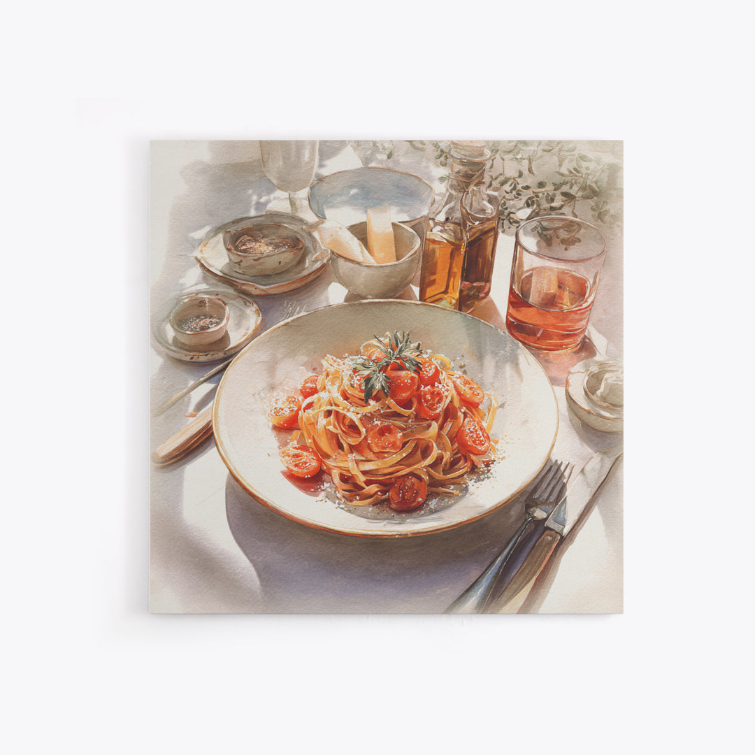 Fresh Pasta with Tomatoes and Basil Canvas Print, Restaurant Art, Cool Wall Art, Restaurant Decor, Fine Art, Bistro, RES-1x1-26