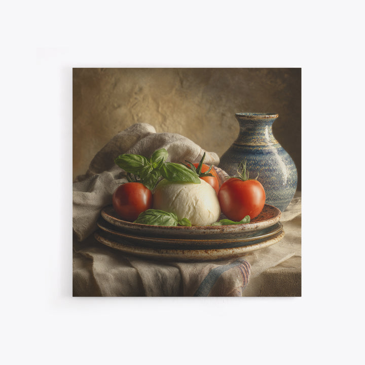 Pizzeria Tomato Basil and Mozzarella Still Life Framed Canvas Print, Restaurant Art, Bar Decor, Restaurant Decor, RES-1x1-34
