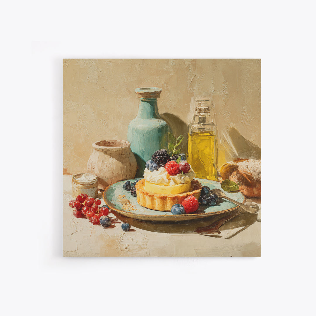 Dessert Tart with Berries and Cream Framed Canvas Print, Restaurant Art, Room Decor, Restaurant Decor, Fine Art, Bistro, RES-1x1-40