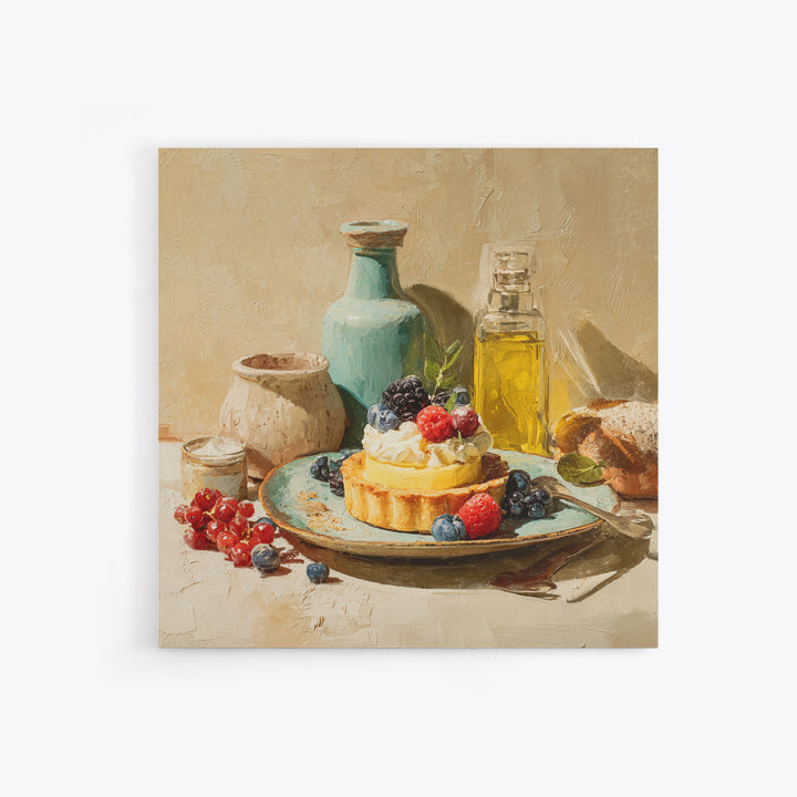 Dessert Tart with Berries and Cream Framed Canvas Print, Restaurant Art, Room Decor, Restaurant Decor, Fine Art, Bistro, RES-1x1-40