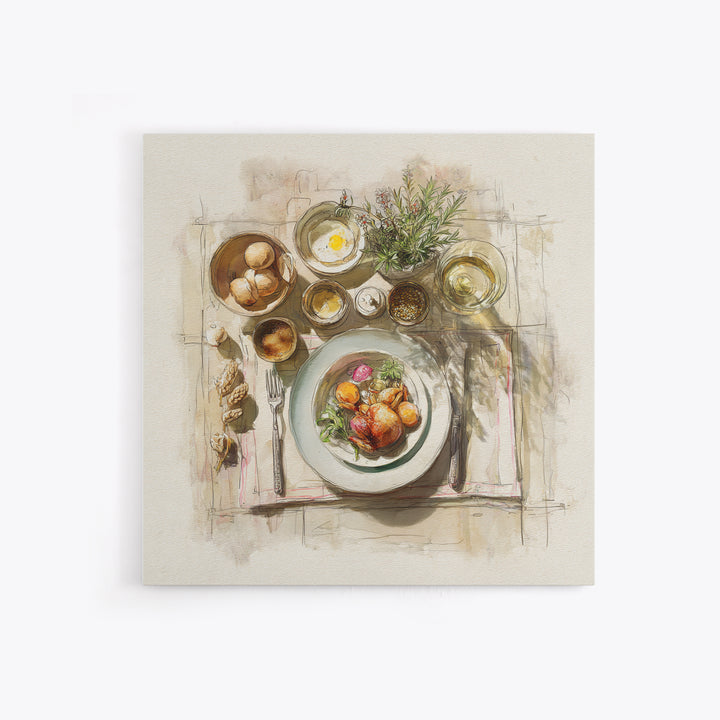 Rooster and Herbs for Farmhouse Restaurant Mood Framed Canvas Print, Restaurant Art, Kitchen Decor, Restaurant Decor, Bistro, RES-1x1-44