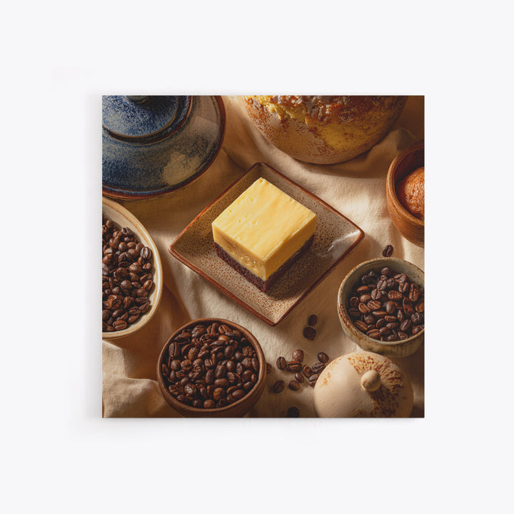 Coffee Beans and Pastry Arrangement Framed Canvas Print, Restaurant Art, Stained Glass Art, Restaurant Decor, Fine Art, Bistro, RES-1x1-46