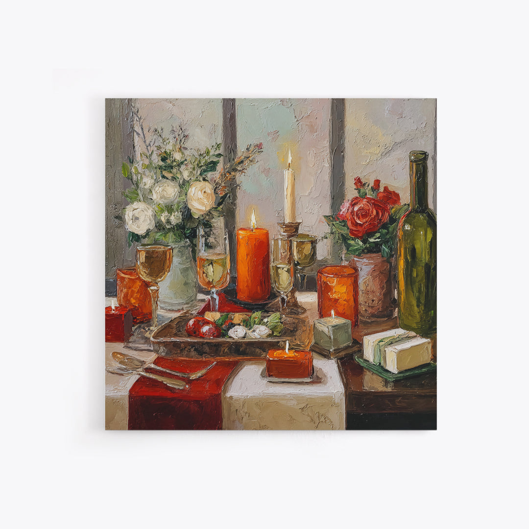 Elegant Table Objects Framed Canvas Print, Restaurant Art, Wall Decor, Restaurant Decor, Oil Painting, Bistro, Farmhouse Decor, RES-1x1-48
