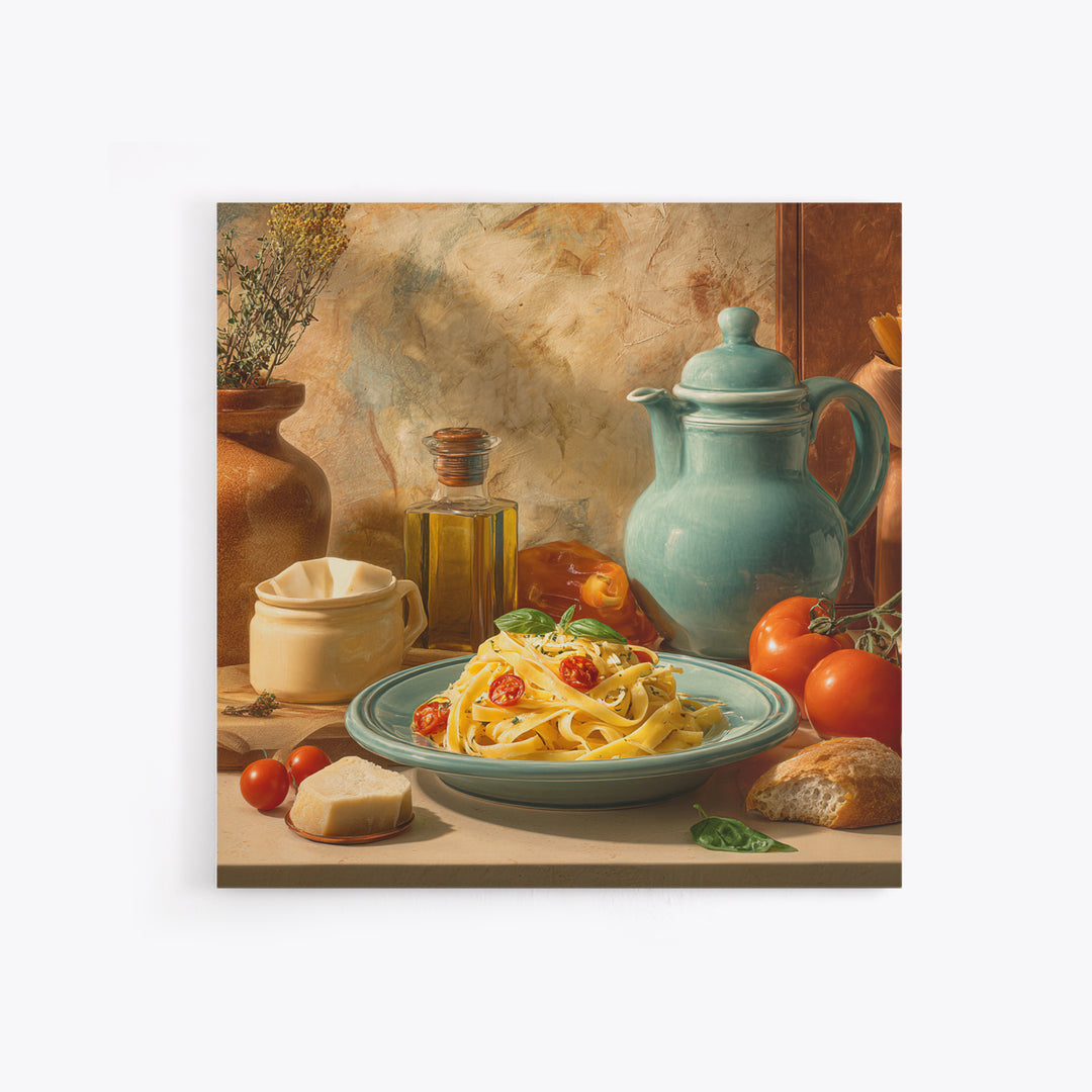Fresh Pasta with Tomatoes and Basil Canvas Print, Restaurant Art, Cool Wall Art, Restaurant Decor, Fine Art, Bistro, RES-1x1-50