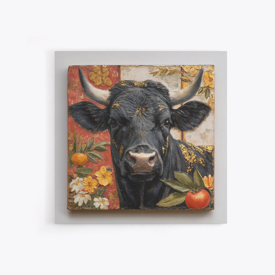 Steakhouse Black and Gold Bull Portrait Canvas Print, Restaurant Art, Bar Decor, Restaurant Decor, Fine Art, Bistro, RES-1x1-55
