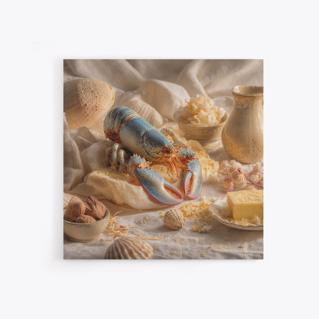 Seafood Lobster and Shell Arrangement Framed Canvas Print, Restaurant Art, Kitchen Decor, Restaurant Decor, Fine Art, Bistro, RES-1x1-56