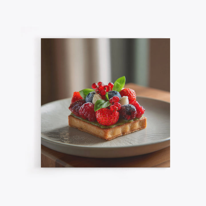 Dessert Tart with Berries and Cream Framed Canvas Print, Restaurant Art, Living Room Decor, Restaurant Decor, Fine Art, Bistro, RES-1x1-64