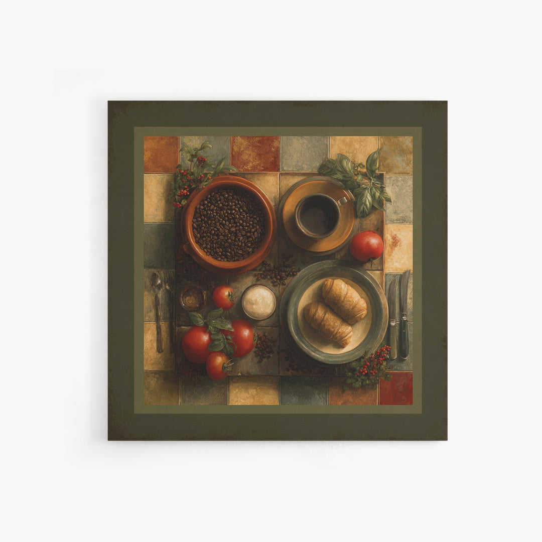 Coffee Beans and Pastry Arrangement Framed Canvas Print, Restaurant Art, Stained Glass Art, Restaurant Decor, Fine Art, Bistro, RES-1x1-70