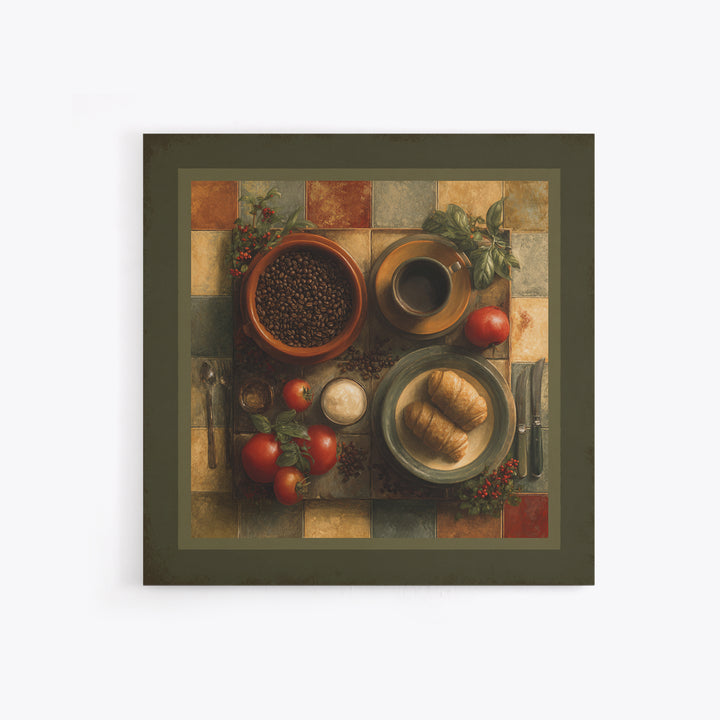 Coffee Beans and Pastry Arrangement Framed Canvas Print, Restaurant Art, Stained Glass Art, Restaurant Decor, Fine Art, Bistro, RES-1x1-70