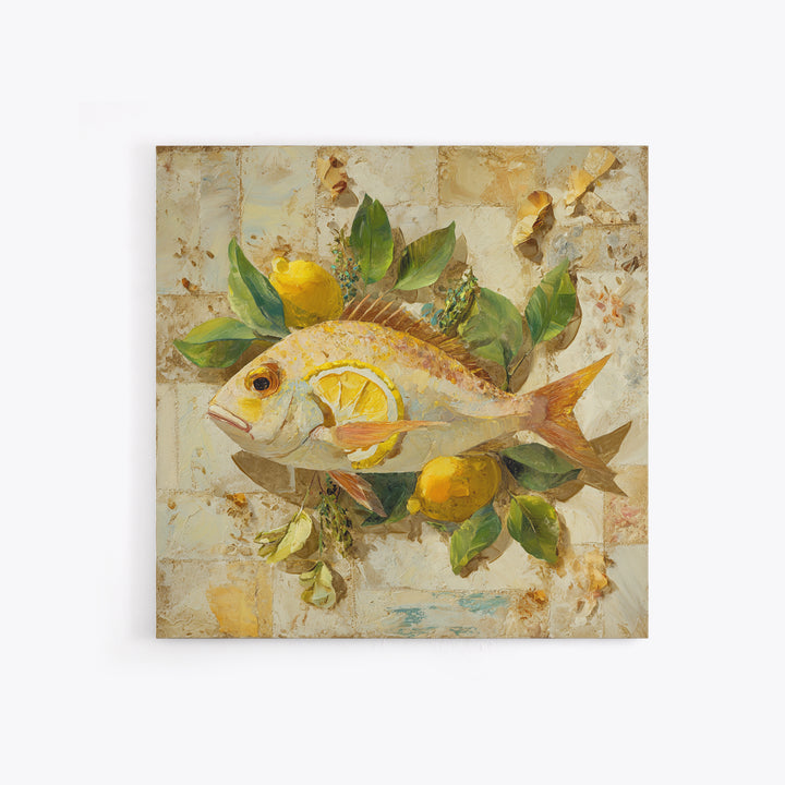 Fresh Fish with Lemon and Herbs Framed Canvas Print, Restaurant Art, Cool Wall Art, Restaurant Decor, Fine Art, Bistro, RES-1x1-71