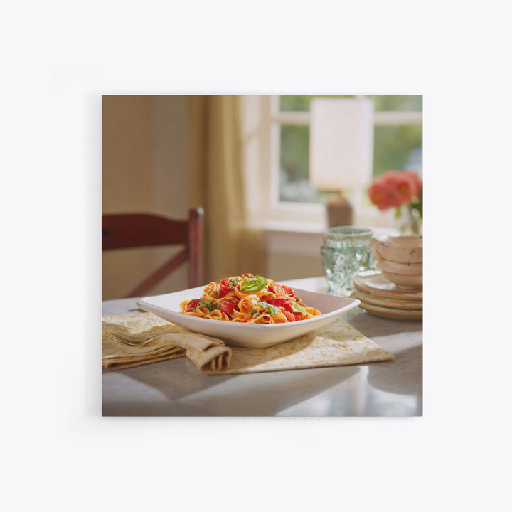 Fresh Pasta with Tomatoes and Basil Framed Canvas Print, Restaurant Art, Fine Art Print, Restaurant Decor, Fine Art, Bistro, RES-1x1-74