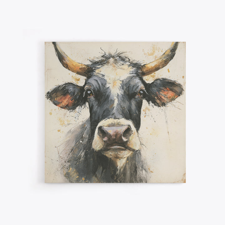 Steakhouse Black and Gold Bull Portrait Framed Canvas Print, Restaurant Art, Boho Decor, Restaurant Decor, Fine Art, Bistro, RES-1x1-79