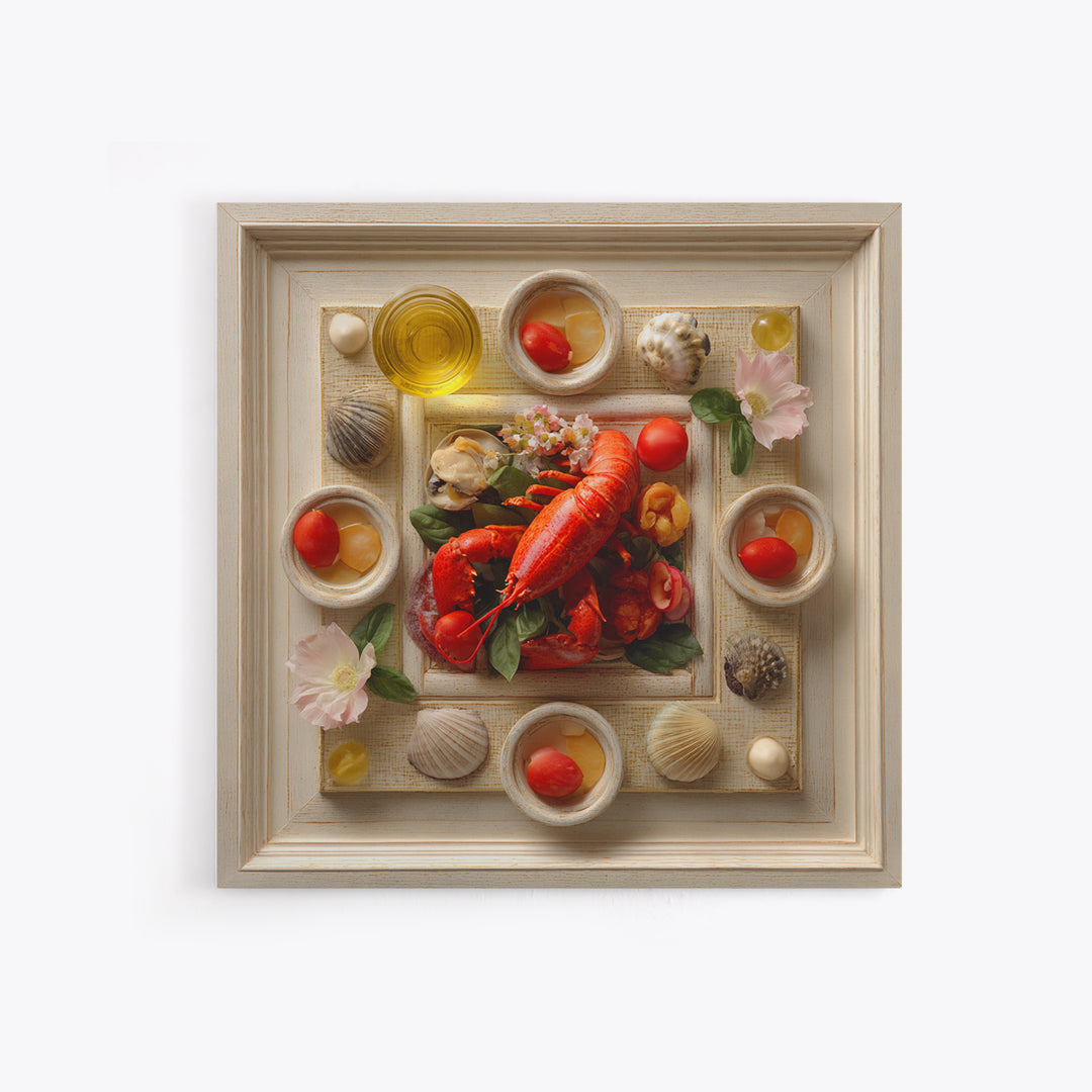 Seafood Lobster and Shell Arrangement Framed Canvas Print, Restaurant Art, Fine Art Print, Restaurant Decor, Fine Art, Bistro, RES-1x1-80