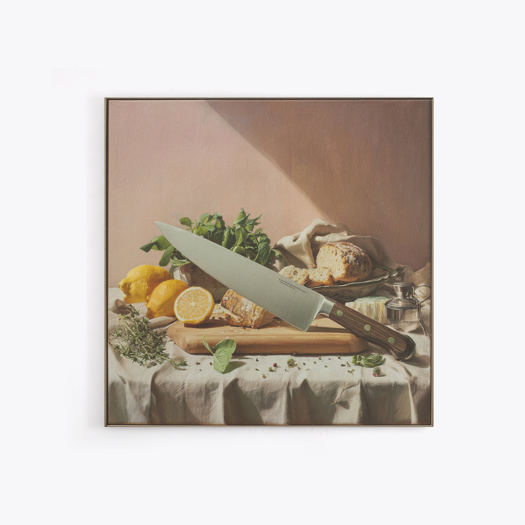 Chef Knife Herbs and Cutting Board Still Canvas Print, Restaurant Art, Minimalist Decor, Restaurant Decor, Fine Art, Bistro, RES-1x1-85