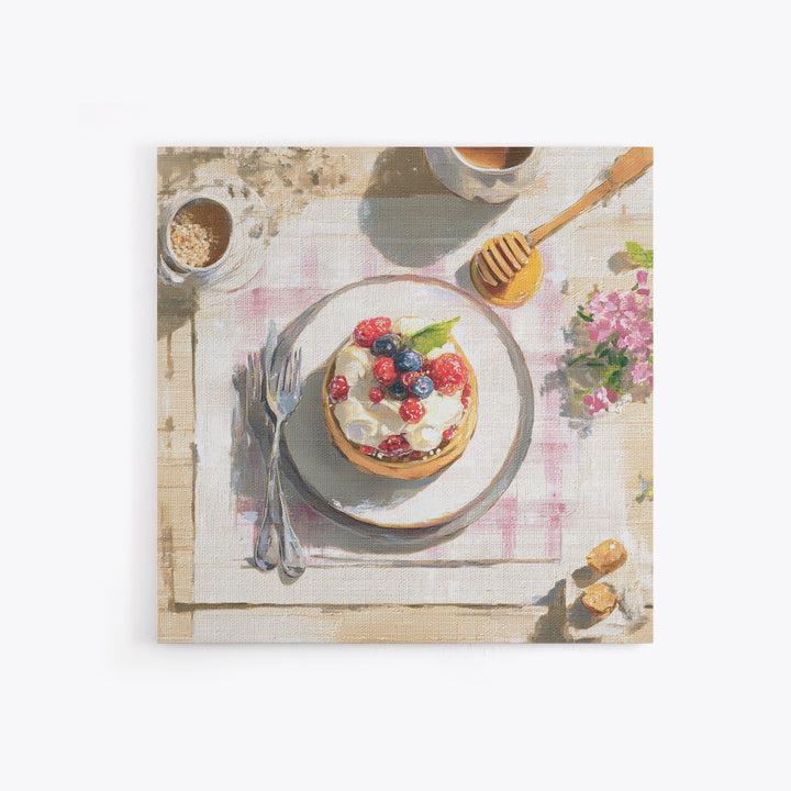 Dessert Tart with Berries and Cream Framed Canvas Print, Restaurant Art, Minimalist Decor, Restaurant Decor, Fine Art, Bistro, RES-1x1-88