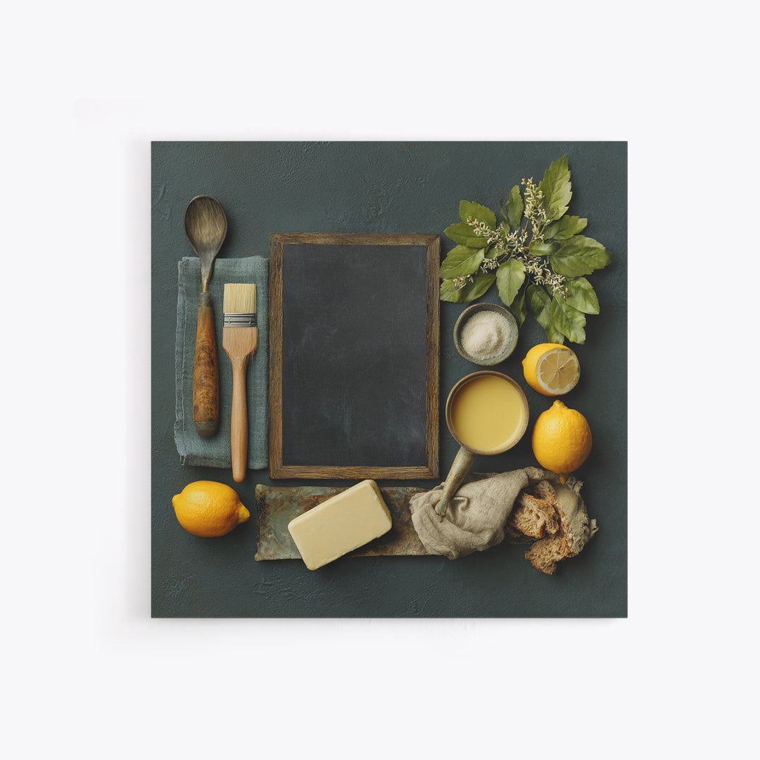Blackboard Menu Feeling Without Readable Text Framed Canvas Print, Restaurant Art, Wall Art, Restaurant Decor, Oil Painting, RES-1x1-93