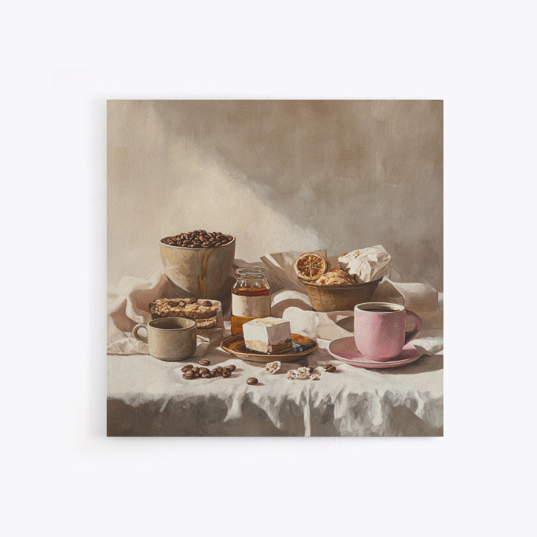 Coffee Beans and Pastry Arrangement Canvas Print, Restaurant Art, Modern Decor, Restaurant Decor, Fine Art, Bistro, Poster, RES-1x1-94