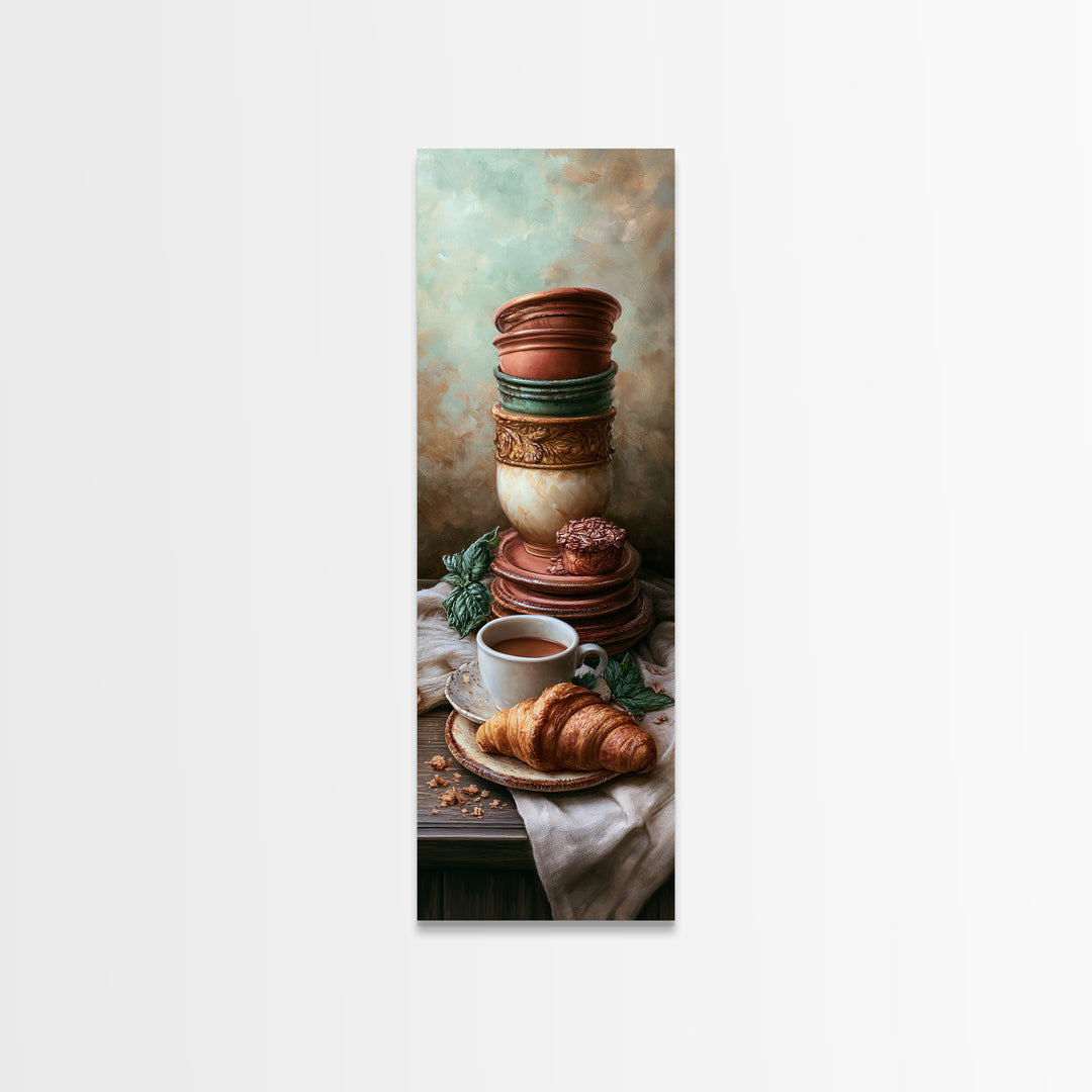 French Bistro Coffee and Croissant Still Life Canvas Print, Restaurant Art, Neutral Decor, Restaurant Decor, Fine Art, Bistro, RES-1x3-18